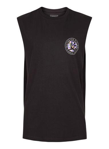 Topman Mens Black Blurred Print Oversized Tank Top