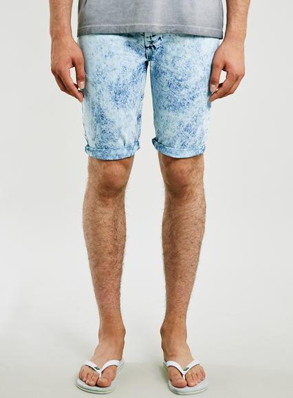 Topman Mens Blue Mint Acid Wash Skinny Shorts