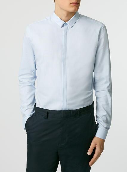 Topman Mens Blue Oxford Long Sleeve Dress Shirt