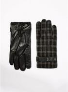 Topman Mens Black Check Leather Gloves