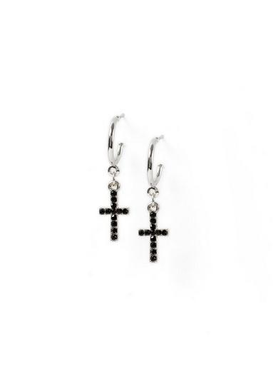 Topman Mens Black Drop Cross Earrings