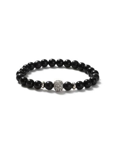 Topman Mens Black Semi Precious Beaded Bracelet
