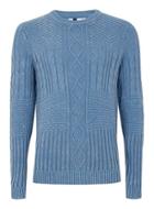 Topman Mens Blue Acid Wash Cable Knit Sweater