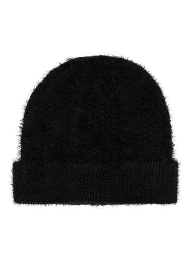 Topman Mens Black Fluffy Beanie Hat
