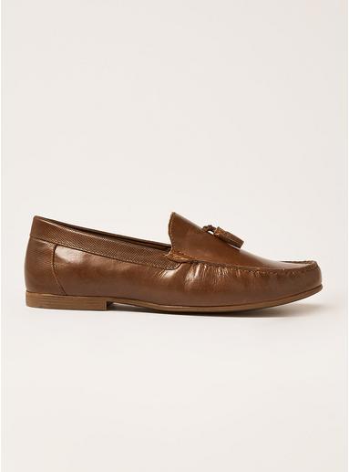 Topman Mens Brown Tan Leather Blast Tassel Loafers
