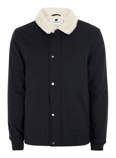 Topman Mens Navy Borg Collar Coach Jacket