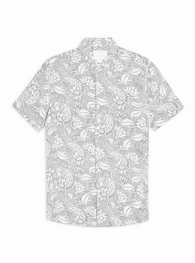 Topman Mens White Premium Ecru Dot Floral Slim Shirt