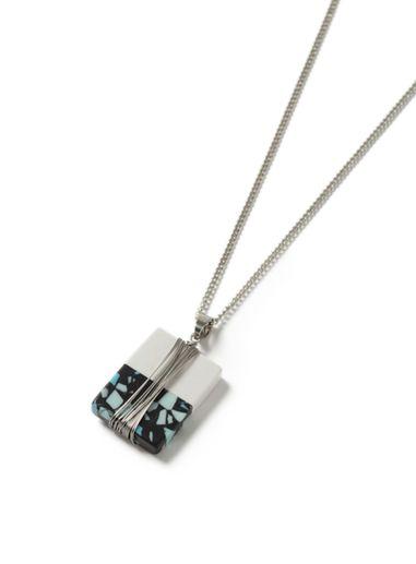 Topman Mens Black Silver Look Wire Wrap Stone Necklace*