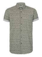 Topman Mens Green Khaki And White Dot Short Sleeve Casual Shirt
