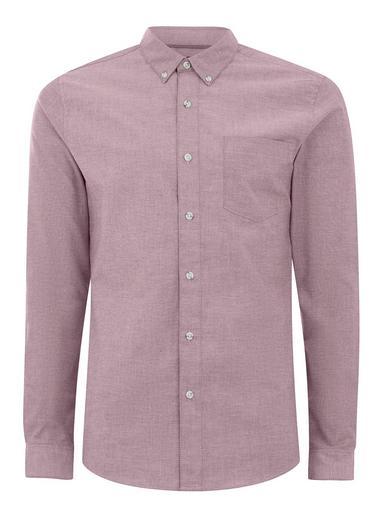 Topman Mens Purple And White Muscle Fit Long Sleeve Oxford Shirt