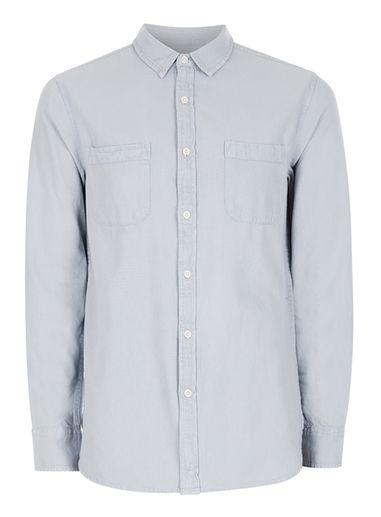 Topman Mens Blue Washed Twill Casual Shirt