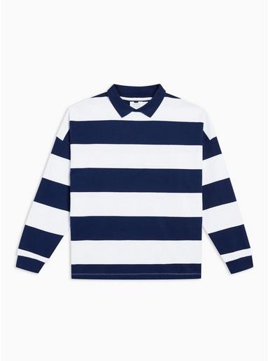Topman Mens Multi Navy Stripe Rugby Sweatshirt