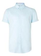 Topman Mens Blue Crosshatch Linen Mix Short Sleeve Casual Shirt