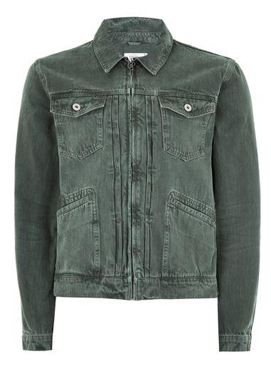 Topman Mens Green Zip Through Denim Jacket