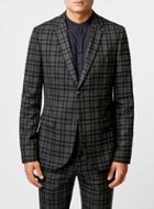 Topman Mens Blue Navy And Grey Check Skinny Fit Suit Jacket