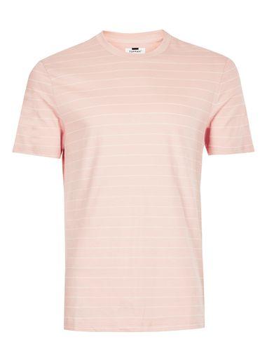 Topman Mens Pink And White Fine Stripe T-shirt