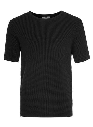 Topman Mens Black Waffle Textured Knitted T-shirt