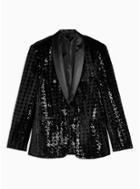 Topman Mens Black Sequin Skinny Fit Suit Blazer With Shawl Lapel