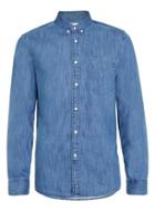 Topman Mens Washed Blue Denim Long Sleeve Casual Shirt