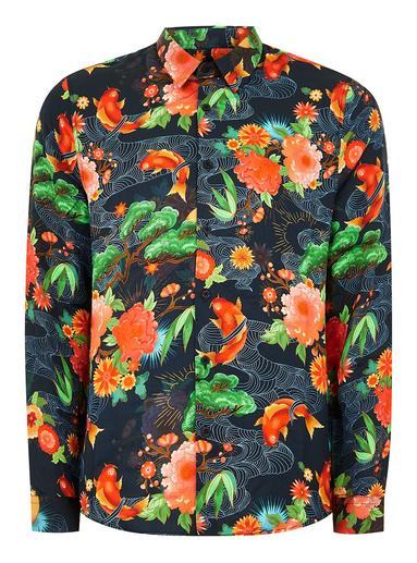 Topman Mens Blue Premium Multi Floral Long Sleeve Shirt
