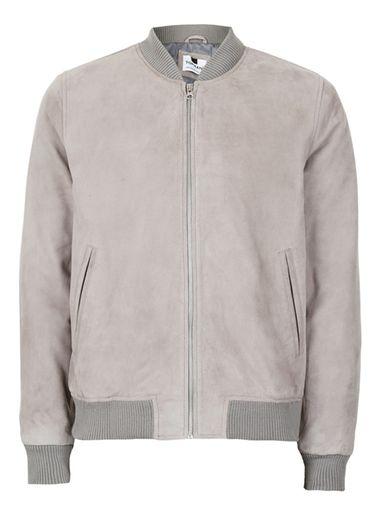 Topman Mens Grey Suede Bomber Jacket*