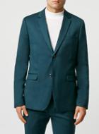Topman Mens Green Teal Wool Blend Flannel Skinny Fit Suit Jacket