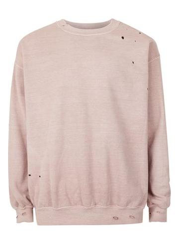 Topman Mens Topman Finds Dusty Pink Distressed Sweatshirt