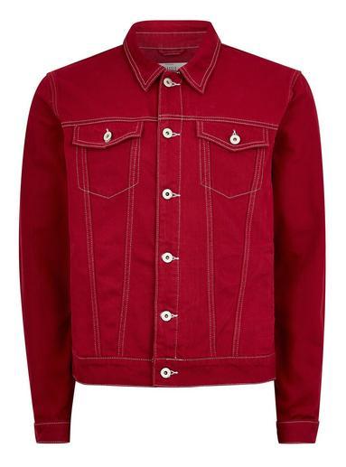 Topman Mens Red Contrast Stitch Denim Jacket