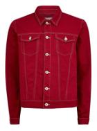 Topman Mens Red Contrast Stitch Denim Jacket