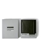 Topman Mens Black Textured Leather Trifold Wallet