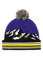 Topman Mens Multi Blue And Yellow Mountain Landscape Bobble Beanie Hat