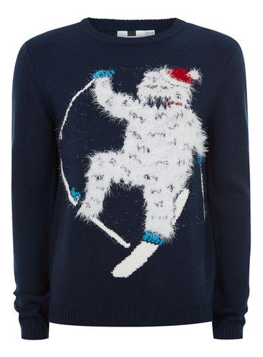 Topman Mens Navy Skiing Yeti Sweater