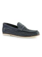 Topman Mens Blue Navy Leather Weave Penny Loafers