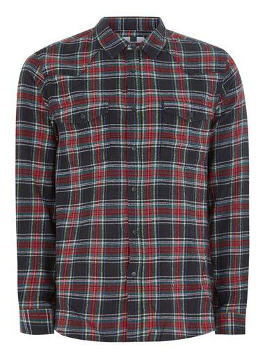 Topman Mens Black And Red Check Western Shirt