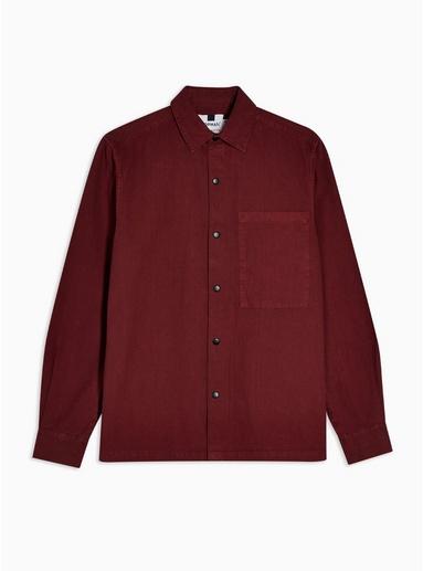 Topman Mens Red Burgundy One Pocket Popper Oversized Shirt