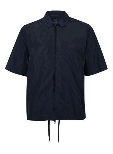 Topman Mens Lux Navy Zip Through Boxy Short Sleeve Shirt