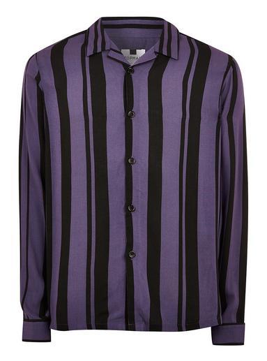 Topman Mens Purple Lilac And Black Stripe Long Sleeve Shirt