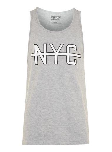 Topman Mens Grey New York Print Tank Top