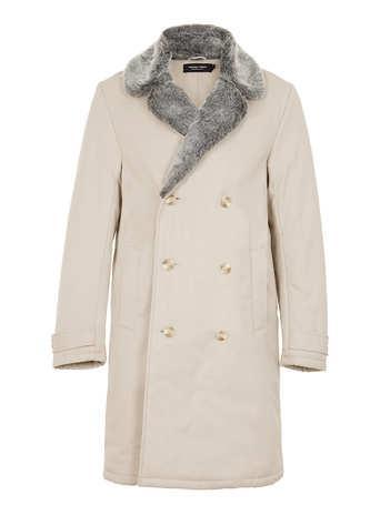 Topman Off White Fur Collar Long Coat