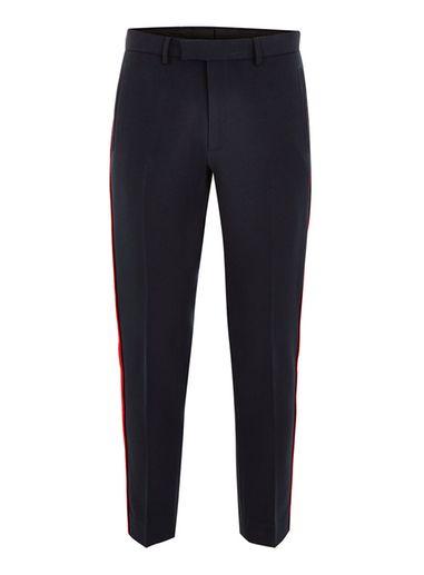 Topman Mens Navy Skinny Cropped Dress Pants With Side Taping
