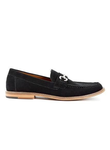 Topman Mens Black Faux Suede Buckle Loafers