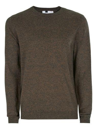 Topman Mens Blue Navy And Tan Twist Crew Neck Sweater