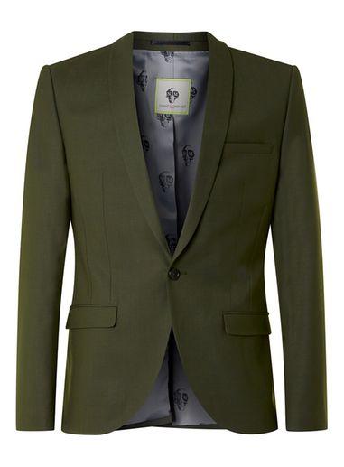 Topman Mens Green Noose & Monkey Khaki Suit Jacket