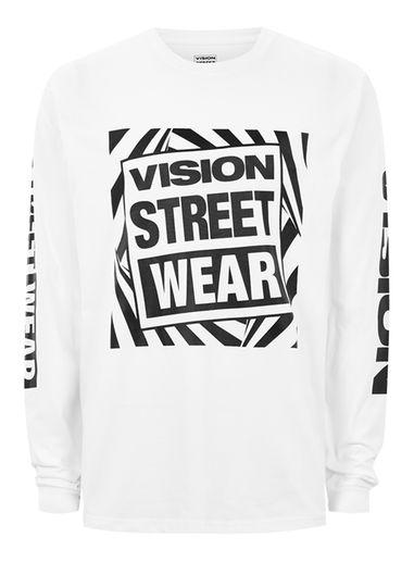 Topman Mens Vision Street Wear White 'gator' Long Sleeve Essential T-shirt