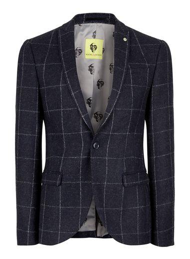 Topman Mens Blue Noose & Monkey Navy Check Wool Blazer
