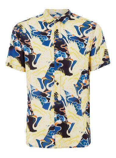 Topman Mens Multi Blue And Yellow Printed Shirt