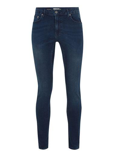 Topman Mens Dark Blue Wash Spray On Jeans