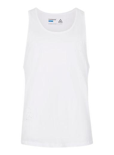Topman Mens White Ripped Slim Fit Tank Top