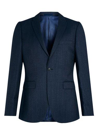 Topman Mens Blue Navy Textured Wool Blend Slim Fit Suit Jacket