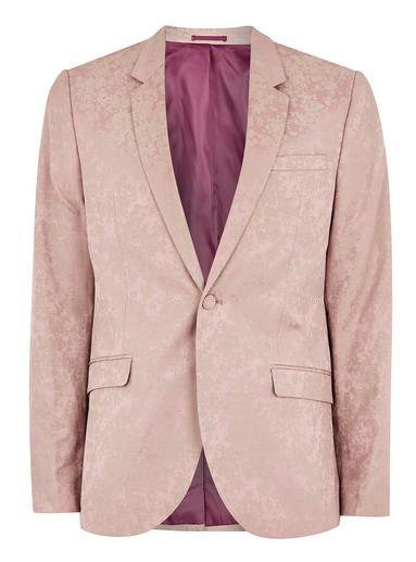 Topman Mens Pink Jacquard Skinny Suit Jacket